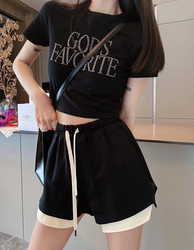 [Nancy] fashion diamond lettering design Short Sleeve T-shirt t24# WPL