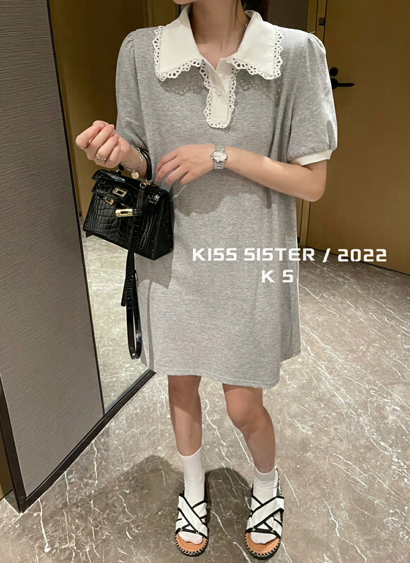 [kiss sister] Korean Polo special lace Lapel dress 9189# ozq