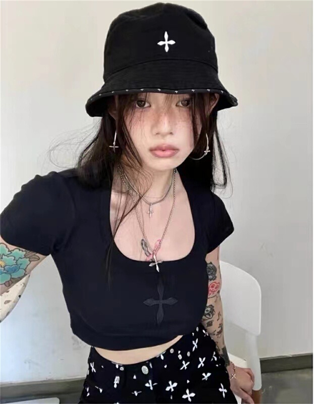 Original price 50.76! New year in early spring! [yhpi] original fashionable cross short sleeve T-shirt 2601# JJ