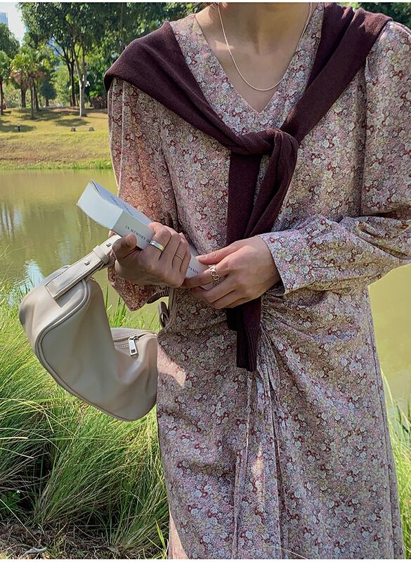 New year in early spring! [the mind] ins Korean style simple floral dress 60060# jhy