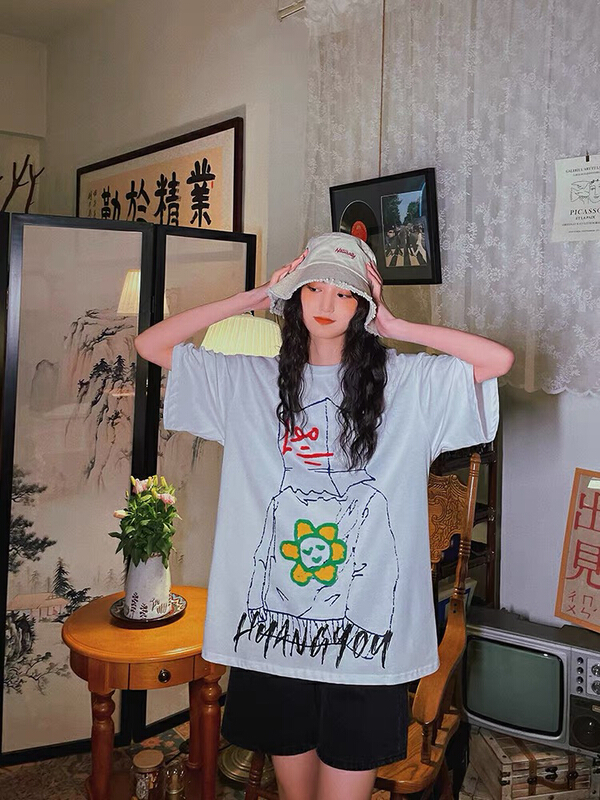 [lab eeda] cartoon minority print round neck short sleeve T-shirt 3026# ozq