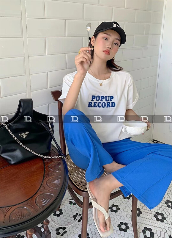 [tangdou original] Korean alphabet embroidery short sleeve T-shirt 9265# WTT