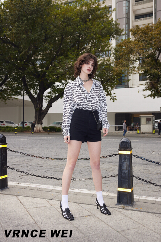 [Vince] Korean contrast letter loose shirt 5038ac# jhy
