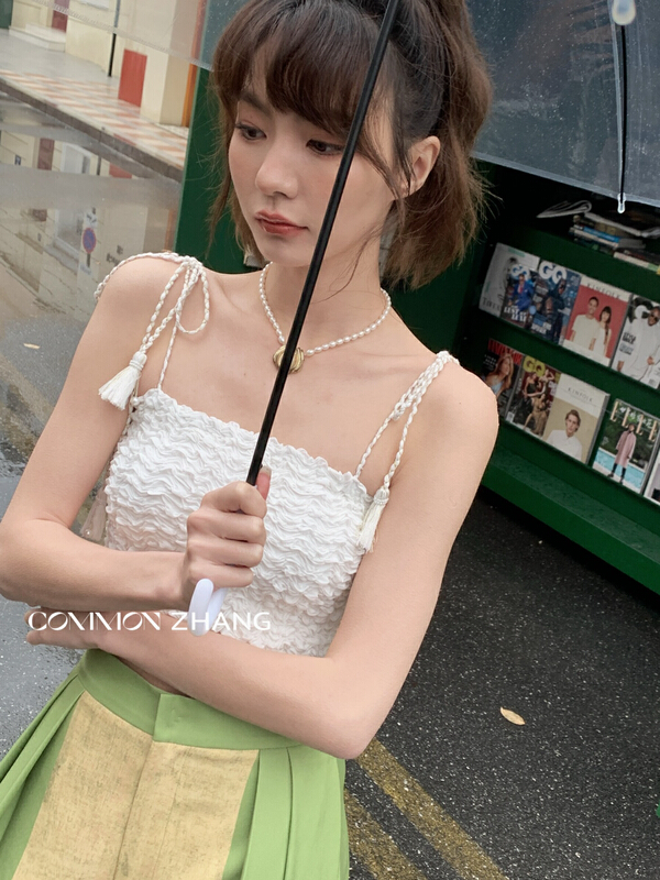 New in early summer! [CZ Zhang] comfortable temperament short lace up vest / sling 62427-1# XYJ