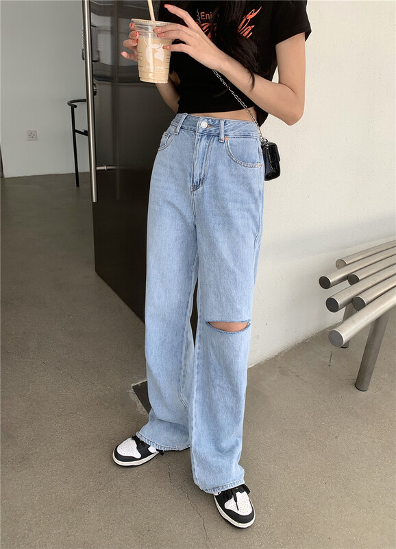 New in early summer! [speed bull] versatile single button pierced straight jeans 7195# ZZL