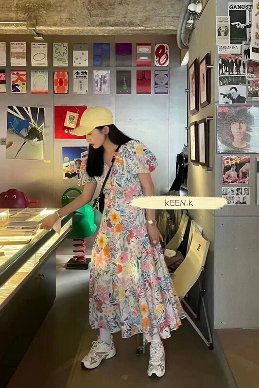 [keen k] summer atmosphere floral V-neck dress l68# WTT