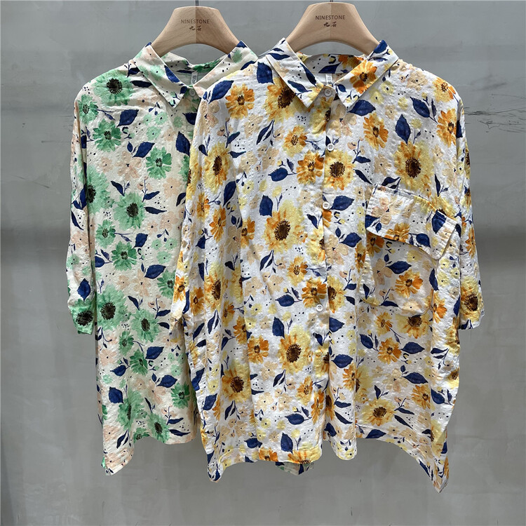 [fabric] casual retro Korean shirt 592087# L