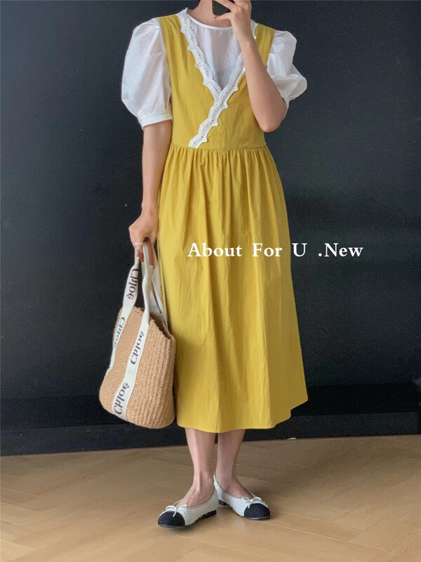 [about for u] Korean V-neck lace sweet vest dress (excluding inner layer) 66159# lwy