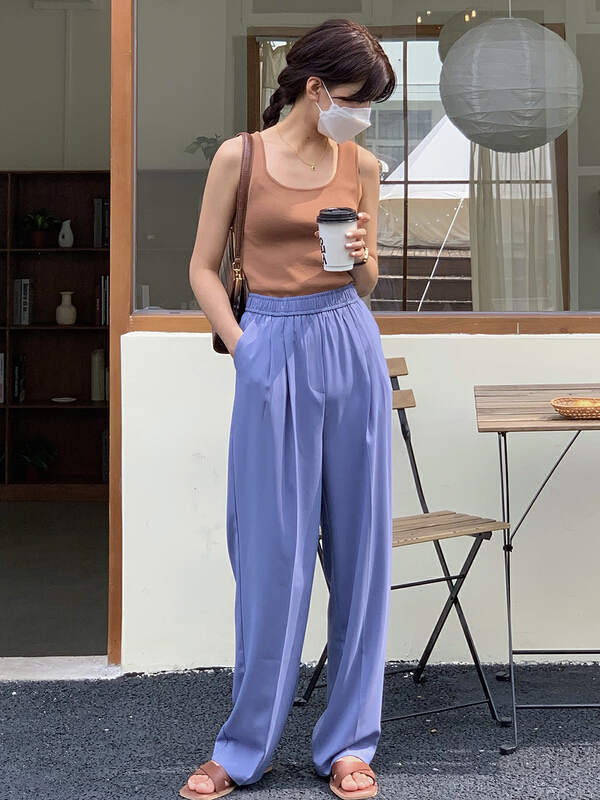 [ever true] elastic waist straight tube loose high waist casual pants 33503# CLS