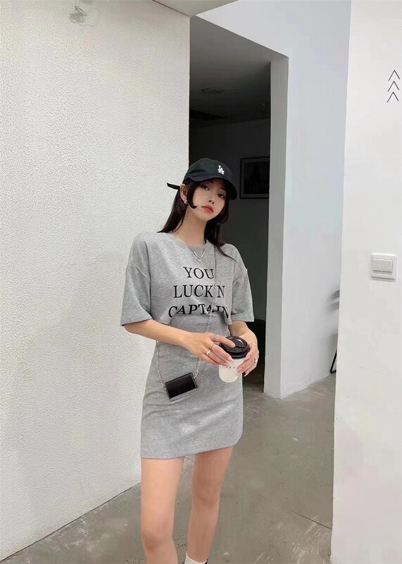 [top] personalized letter careful machine waist open short sleeve dress a1058# ZSY