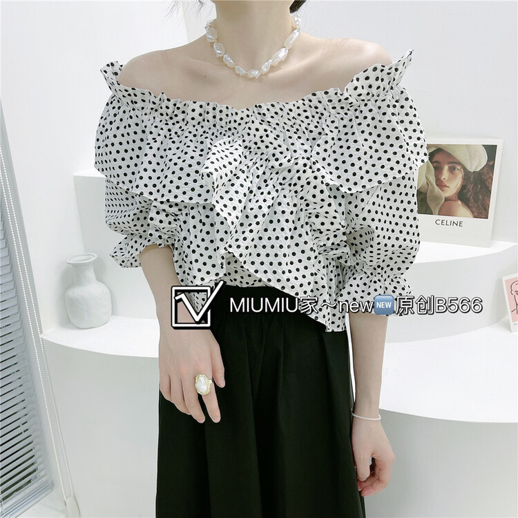 New in early summer! [MiuMiu] Hong Kong style retro wave point short shirt 5156a# zxx