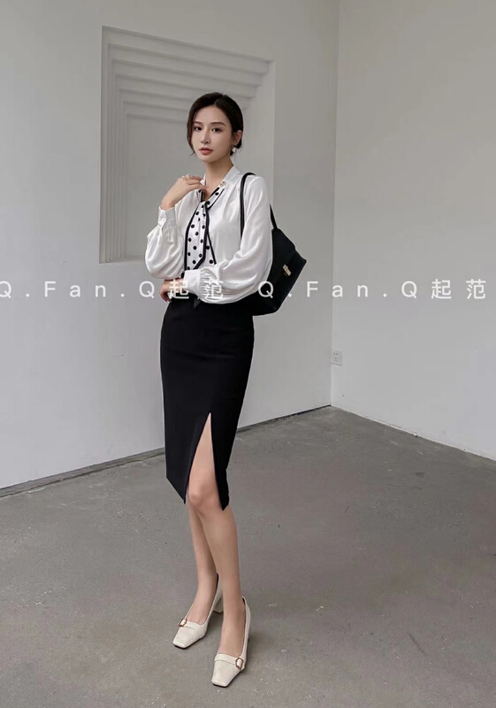 goods in stock! [style] temperament fashion slim shirt (with silk scarf) 7519-1# XBL
