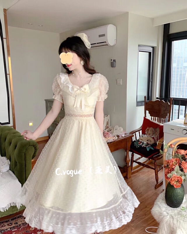 【C.VOGUE】法式復古蕾絲拼接連衣裙  88590#  PCZ