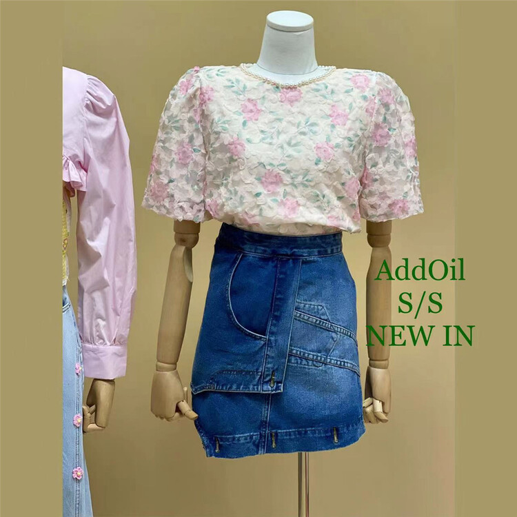 [addoil] Korean floral loose bubble sleeve blouse ys1-9807# zxl