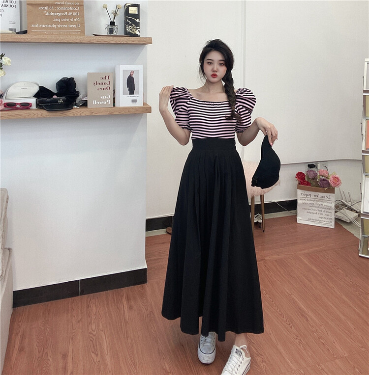 [sister] stripe bubble sleeve shirt ys2-298# ozq