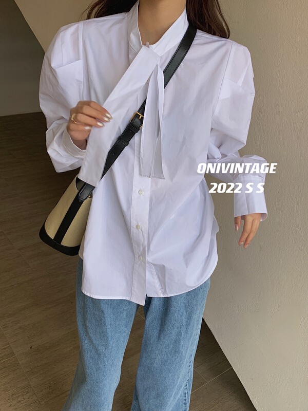 New year in early spring! [onivinage oni] loose design stand collar lace up shirt ys1-oz222s4805# zxl