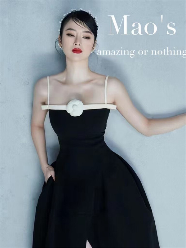 [Mao's] rose design temperament waist drawstring dress ys1-4005# JJ