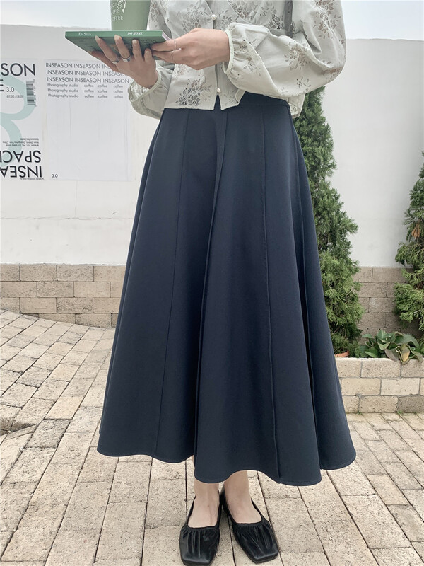 goods in stock! New year in early spring! [Chennai] simple solid color medium length large swing skirt 22r021# zxx