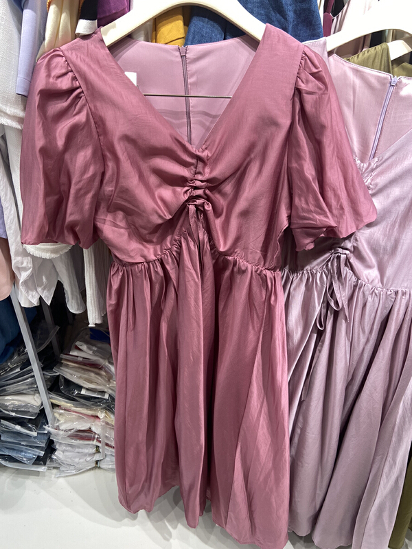 [vast charm] French V-neck pleated bubble sleeve dress 9961# CLS