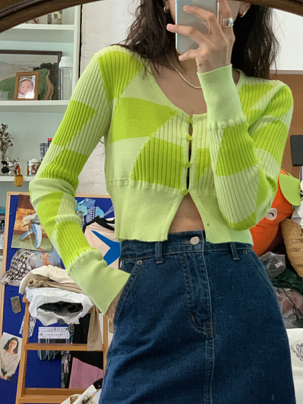 [trust me] Korean personalized Plaid short sweater 67880# ozq