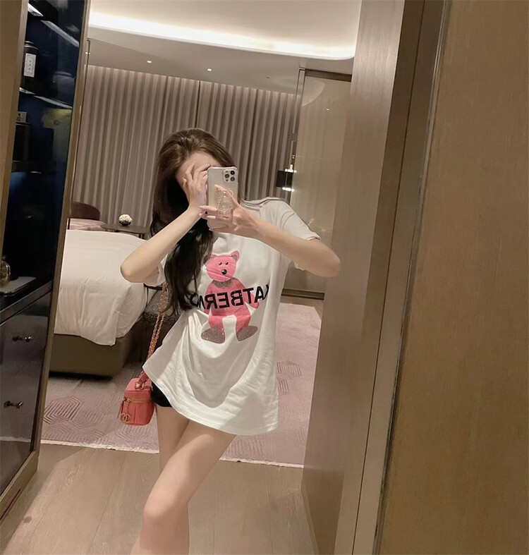 New in early summer! [big C studio] bear cartoon printed age reducing short sleeve T-shirt 1788# PCZ