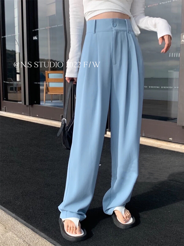 Early spring! [N.S] temperament, advanced sense, simple one button, high waist, thin and wide leg trousers 950# jhy