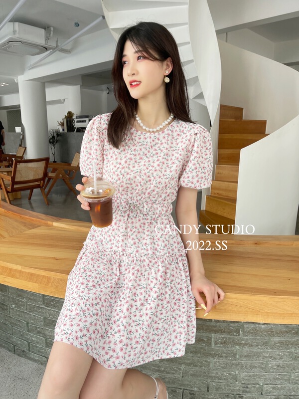[candy] Korean round neck floral dress 8185# zjy