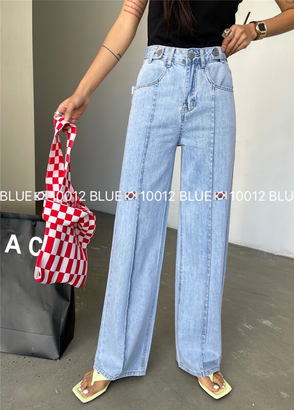 [blue] casual Korean high waist and wide leg jeans 10012# hjy