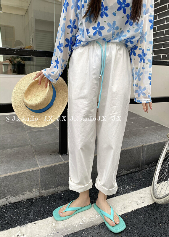 [JX] Korean elastic waist versatile casual pants k28076# WTT