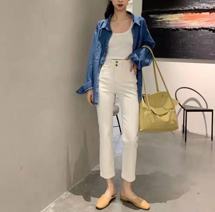 New year in early spring! [1980] high waist double breasted Korean small straight jeans 2s65119# zyh