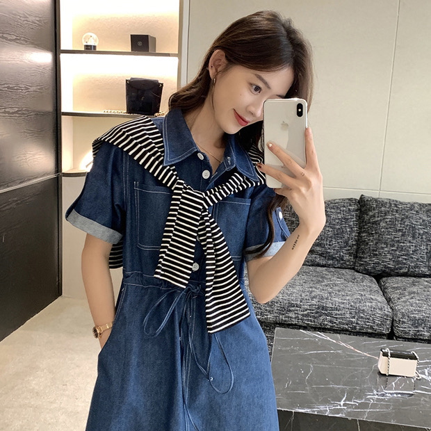 goods in stock! [y.jia Yijia] simple drawstring skinny denim dress (with shawl) ys1-8926# PCZ