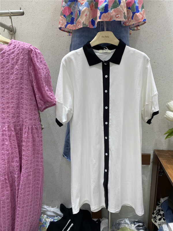 Original price 49.00! [hey Bella] Korean single breasted color matching dress f320# ll
