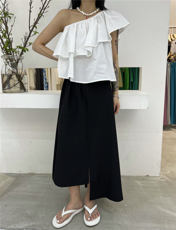 [VI. Liu Liu] semi elastic waist irregular hem skirt 60313c# zxx