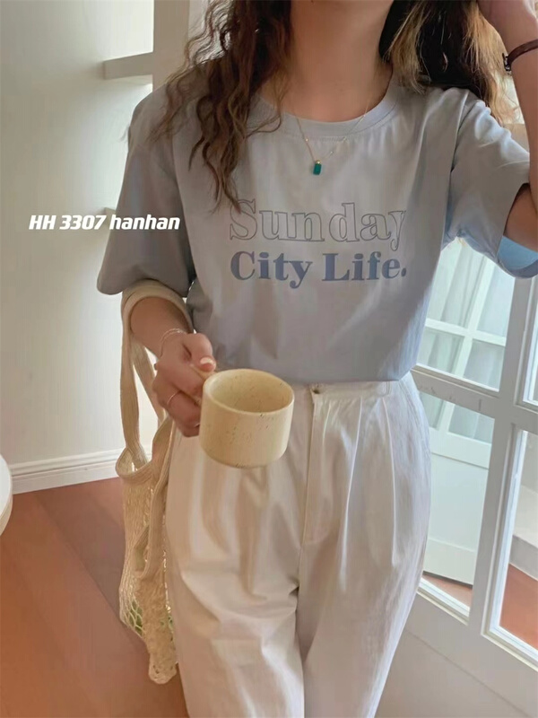 [HH] letter print comfortable short sleeve T-shirt 3307# L
