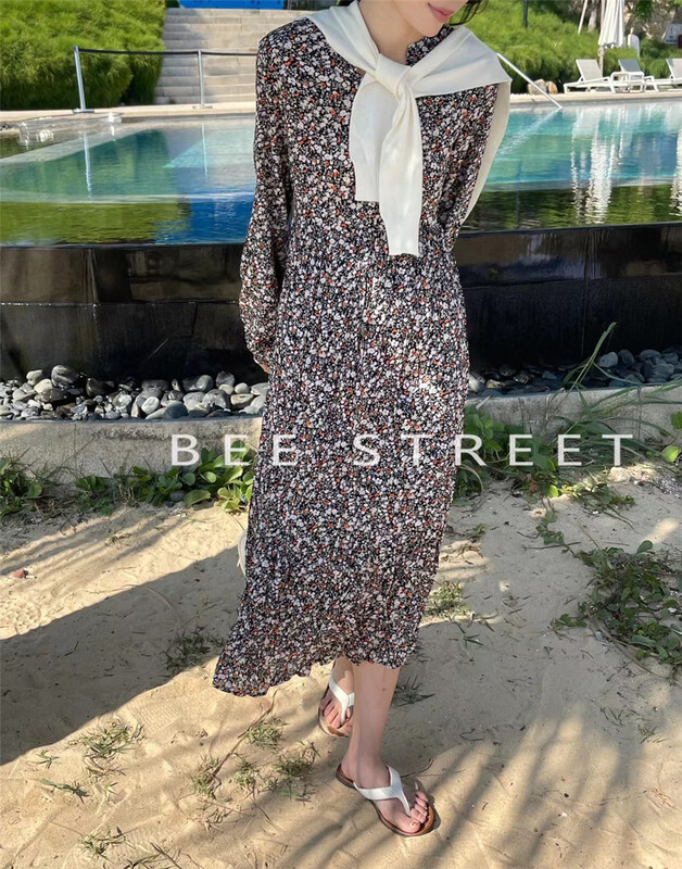 [bee Street] Korean vintage floral dress ys1-b9001# jhy