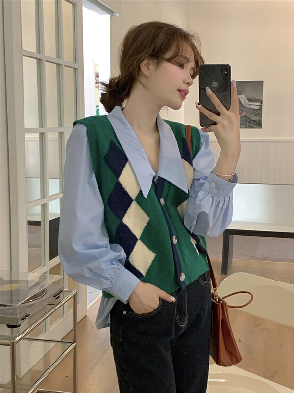 New year in early spring! [timely rain] Han Feng's temperament French age reducing diamond lattice vest (excluding inner layer) 59885# YYW