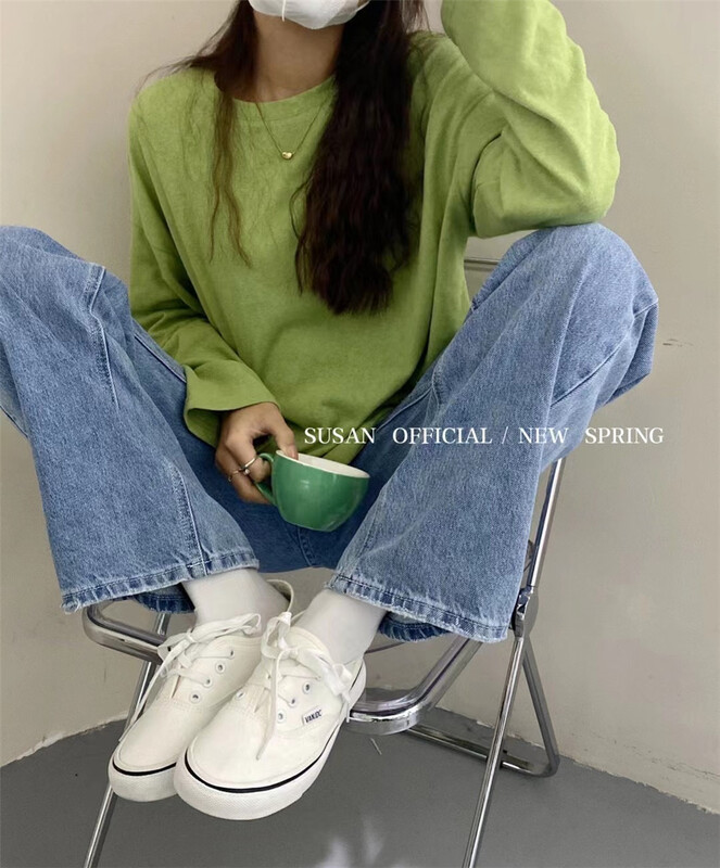 New year in early spring! [Susan] crew neck solid color Pullover long sleeve T-shirt y522# LSW