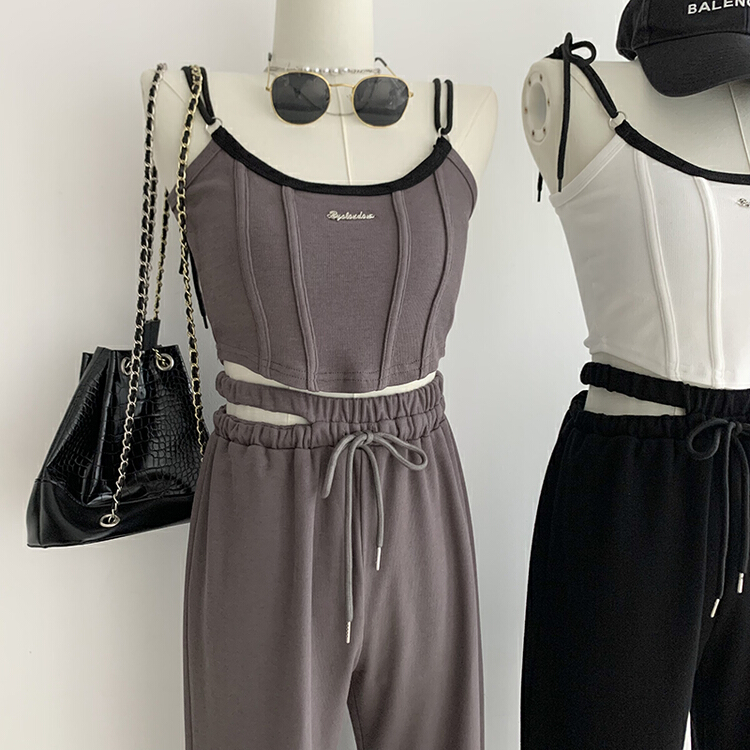 [kakajia] design sense: a small group of people wear a suspender with bra + elastic waist casual pants set 2049# ozq