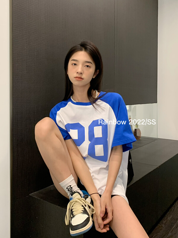goods in stock! [rainbow] Korean comfortable and versatile color matching short sleeve T-shirt 08118# WTT