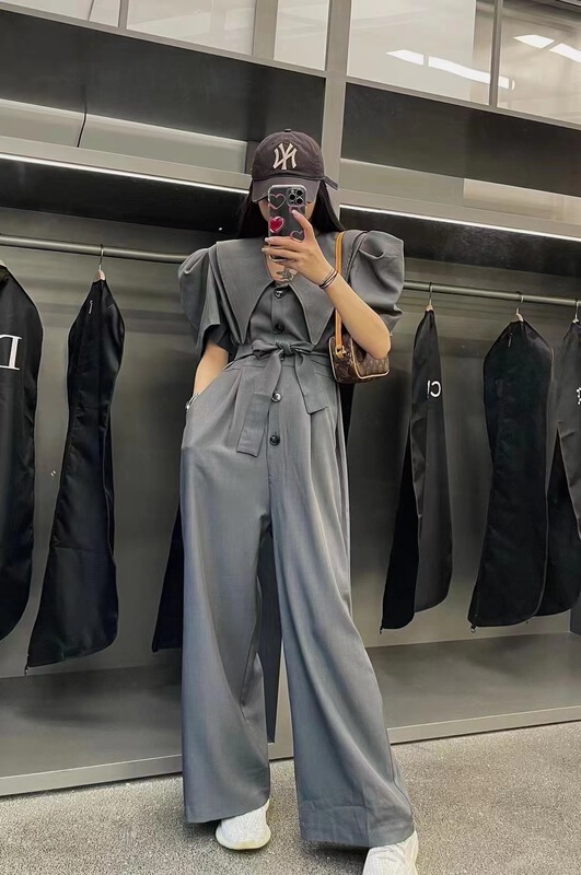 [C.C +] Korean solid color crimp Jumpsuit (with belt) 6025# WTT