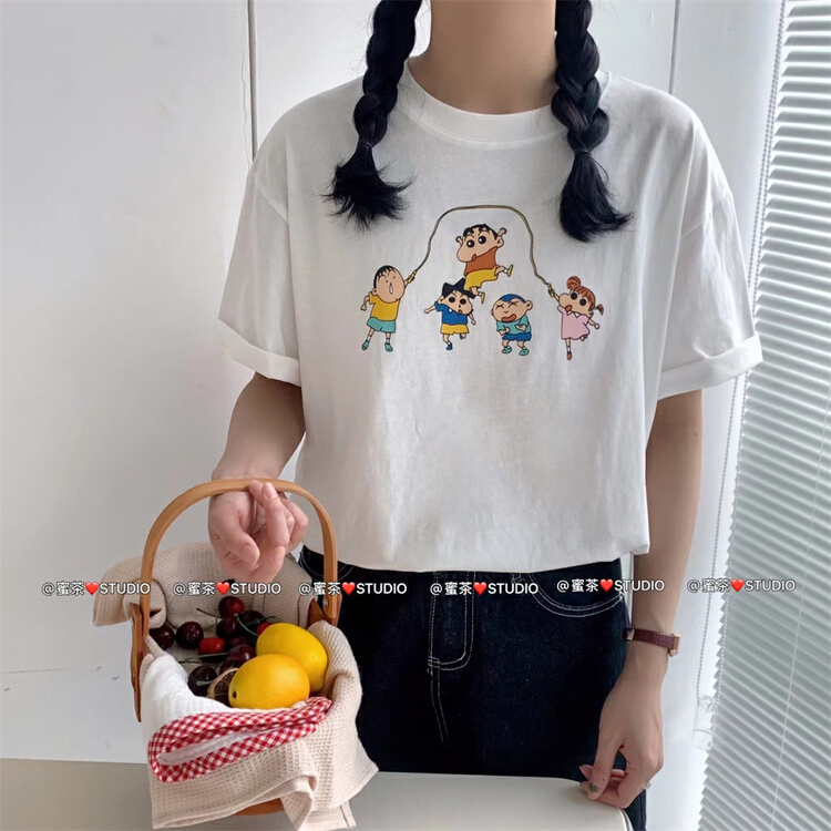 [rara] Korean crayon Xiaoxin cartoon printed round neck Pullover short sleeve T-shirt 19067# LSL
