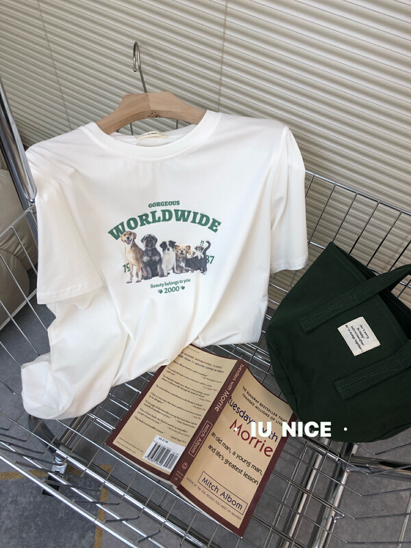 [IU nice] crew neck loose print short sleeve T-shirt 2210# L