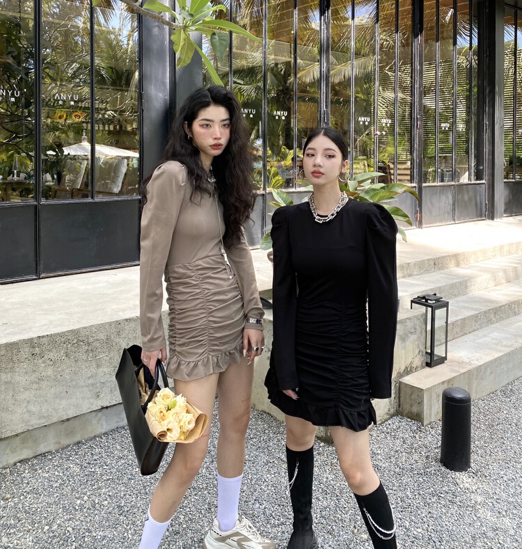 New year in early spring! [f (x)] Korean bubble sleeve Pleated Dress lyq7100# ozq