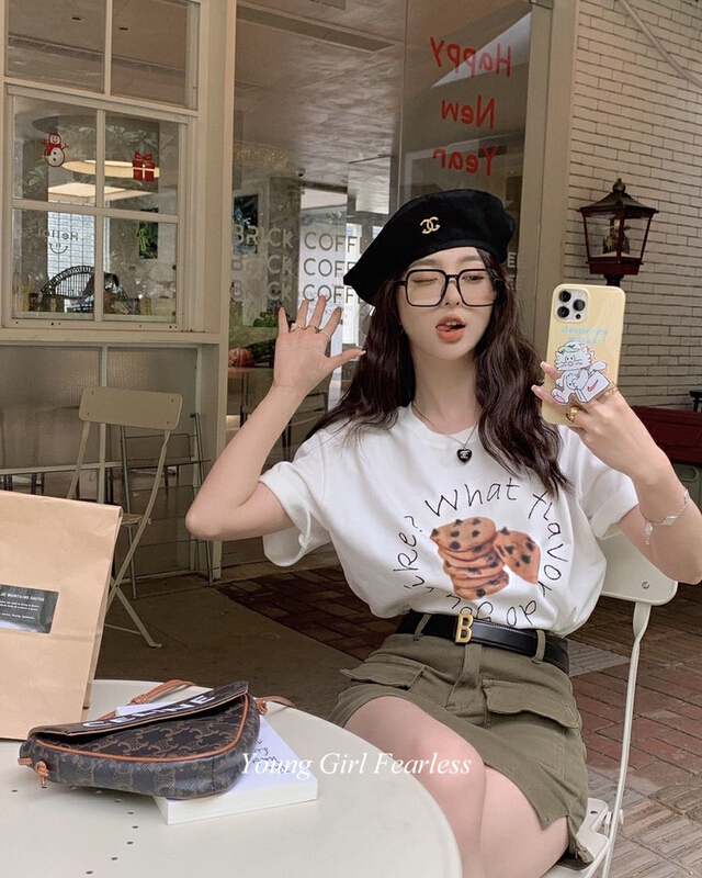 [y.jia Yijia] casual and versatile short sleeve T-shirt + design split skirt set (with belt) ys1-6786# PCZ
