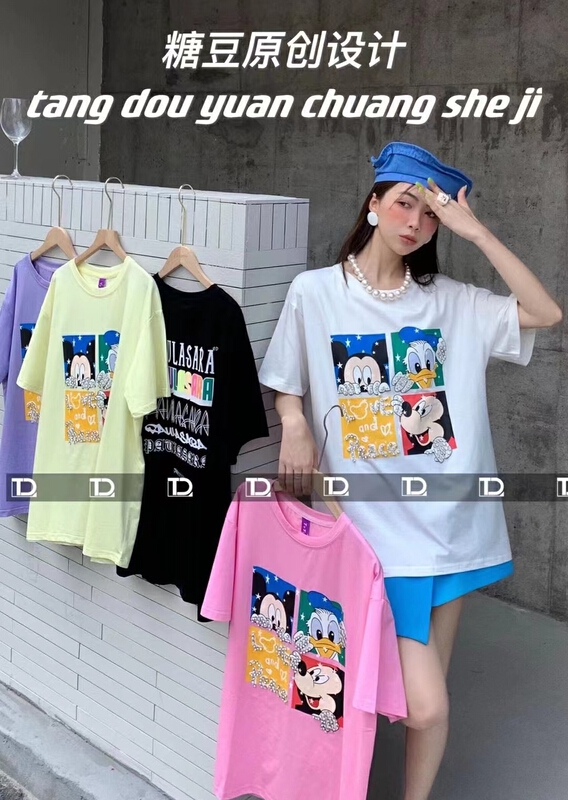 New in early summer! [tangdou original] Korean Mickey print short sleeve T-shirt 9291# WTT with nail and drill technology