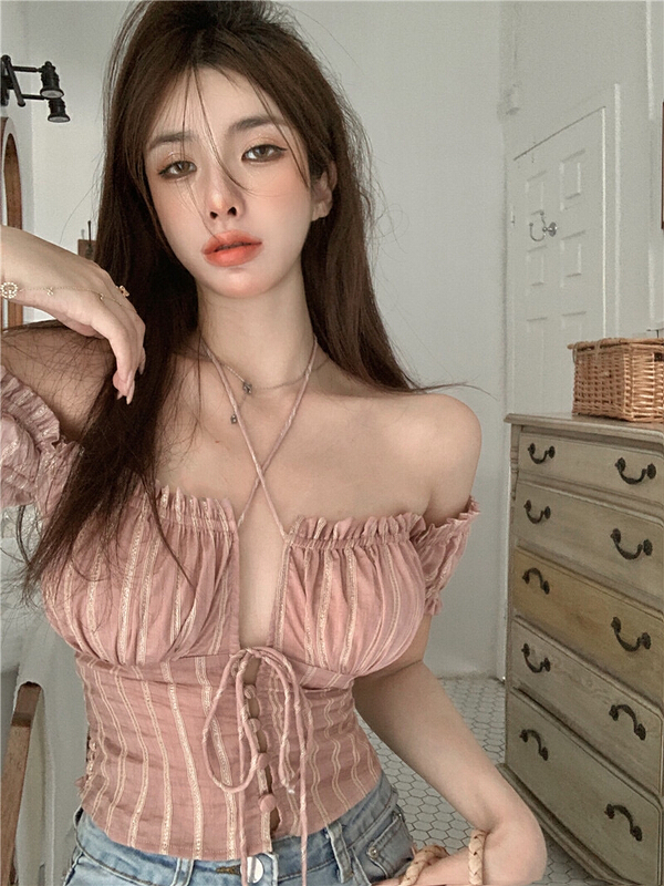 [Doudou family] one line shoulder is thin and versatile small shirt 88271# CLS