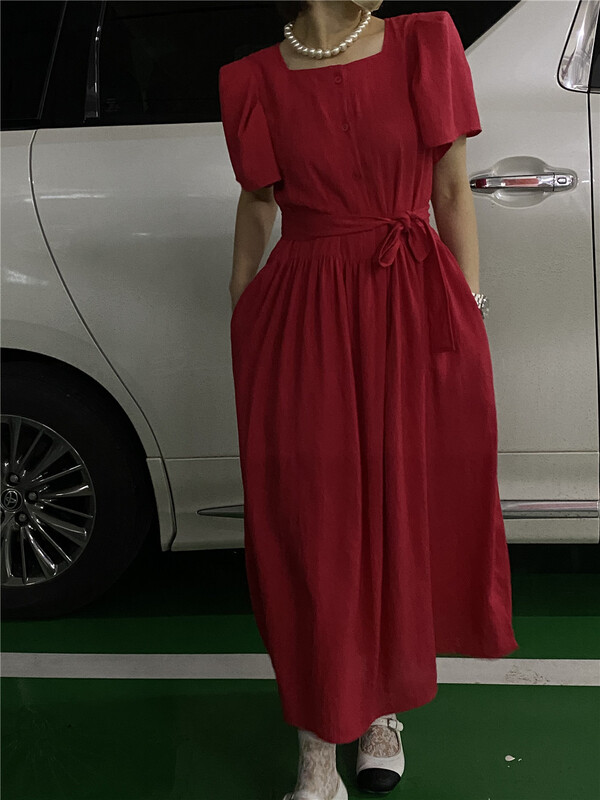 New in early summer! [B-O] single breasted fashion versatile dress (with belt) 87280# XYJ