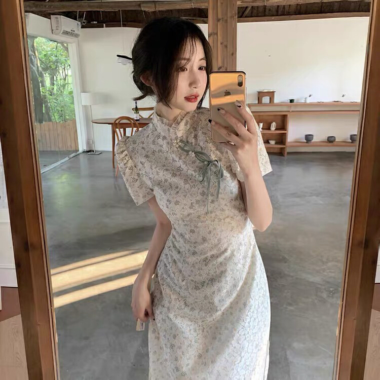 [L.L studio] improved broken flower cheongsam waist dress 5105# PCZ