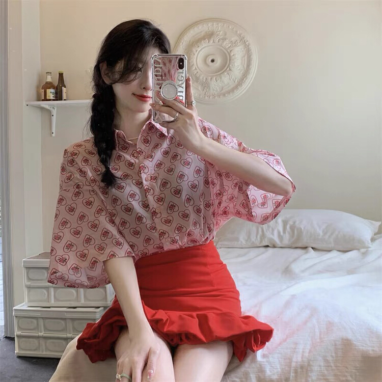 [jun.t] sweet love printed shirt + design half skirt suit 6042# PCZ