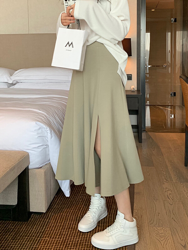 New in early summer! [wgwe] versatile high waist design, A-shaped hip covering, thin slit skirt 1272# PCZ